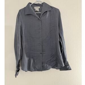 Guy Laroche Made in France Silk Blouse Blue Solid Long Sleeve Women Size 16